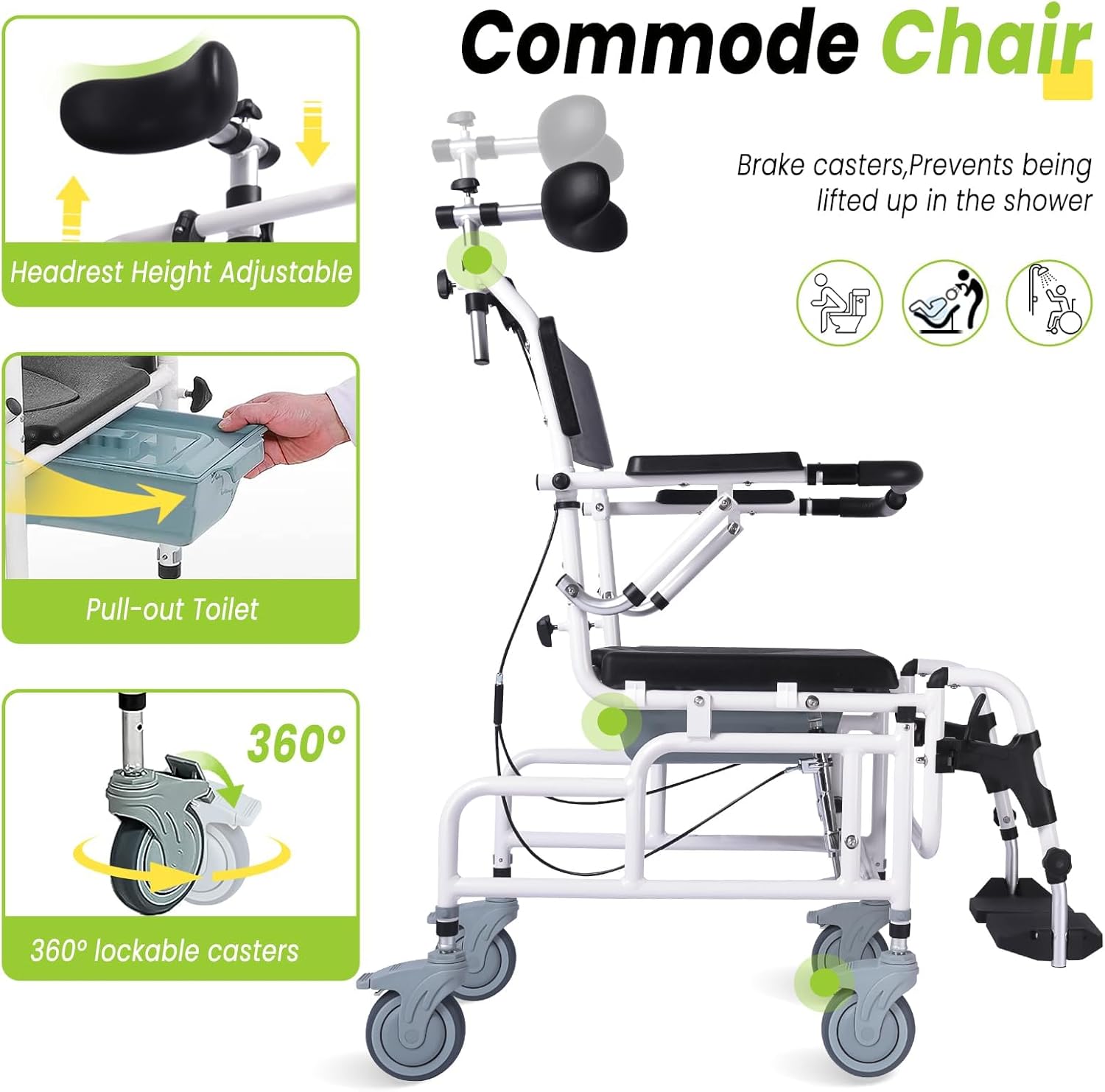 Reclining Shower Chair with Soft Seat Cushion, 300lbs Capacity W3154