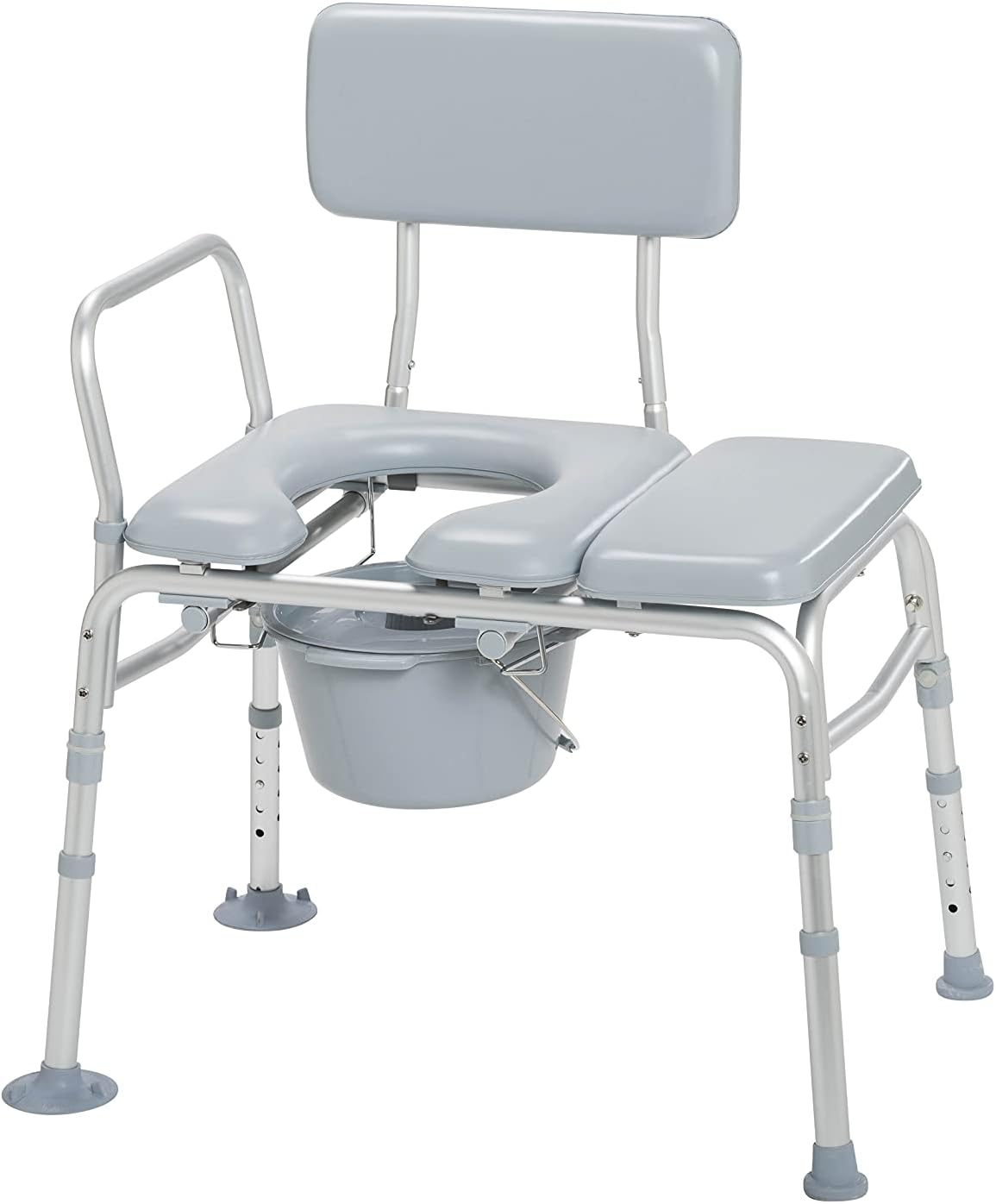Drive Medical Transfer Bench Commode Chair with Padded Seat, Gray A422
