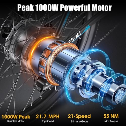 Peak 1000W Electric Mountain Bike for Adults, 26" 48V Commuter Ebike F750633