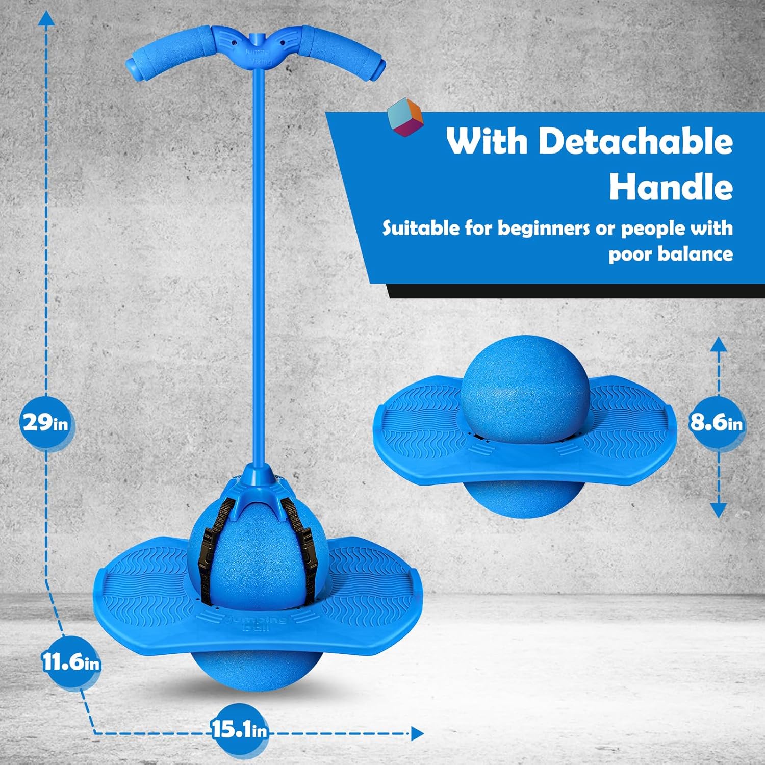Pogo Jumper with Handle and Ball Pump for Kids and Adults (Blue) P3310