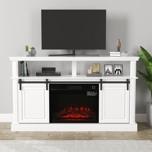 LGHM Fireplace Entertainment Center White TV Stand with Electric Fireplace J9890