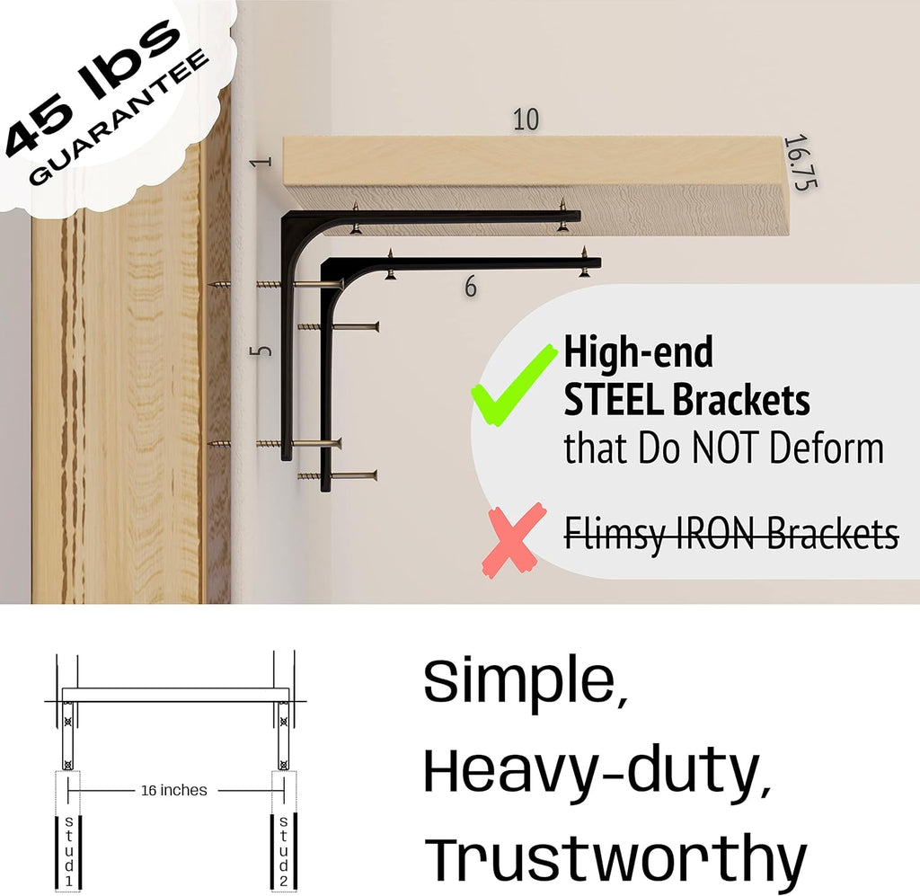 Cat Shelf Wall Furniture for Large Cats, Heavy-Duty Steel Brackets, 45-lb Tested D5895
