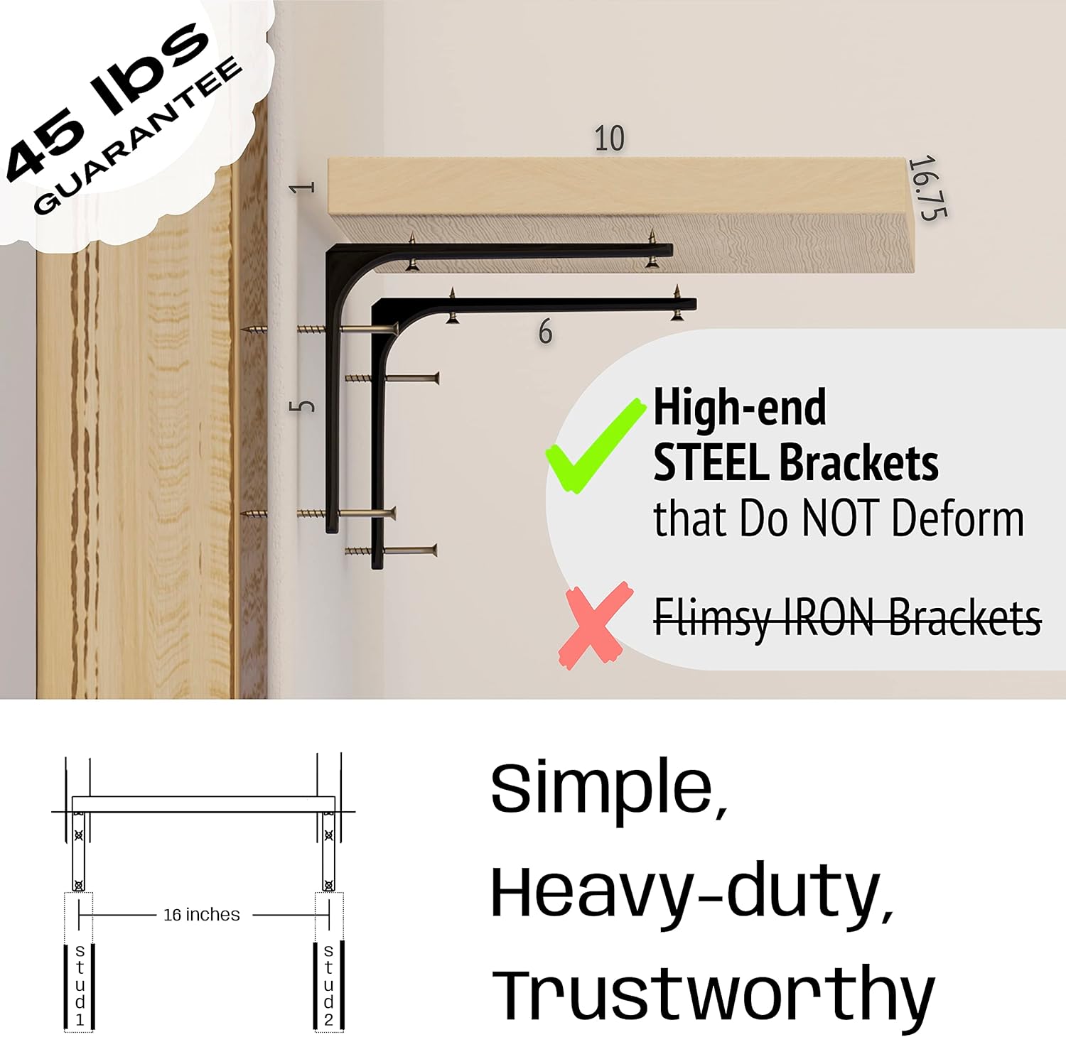 Cat Shelf Wall Furniture for Large Cats, Heavy-Duty Steel Brackets, 45-lb Tested D5895