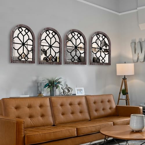 ZEXUIRU 4-Pack Arched Wood Frame Wall Mirror Set, Farmhouse White N9409