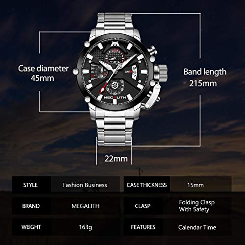 MEGALITH Men's 45mm Stainless Steel Chronograph Watch R758