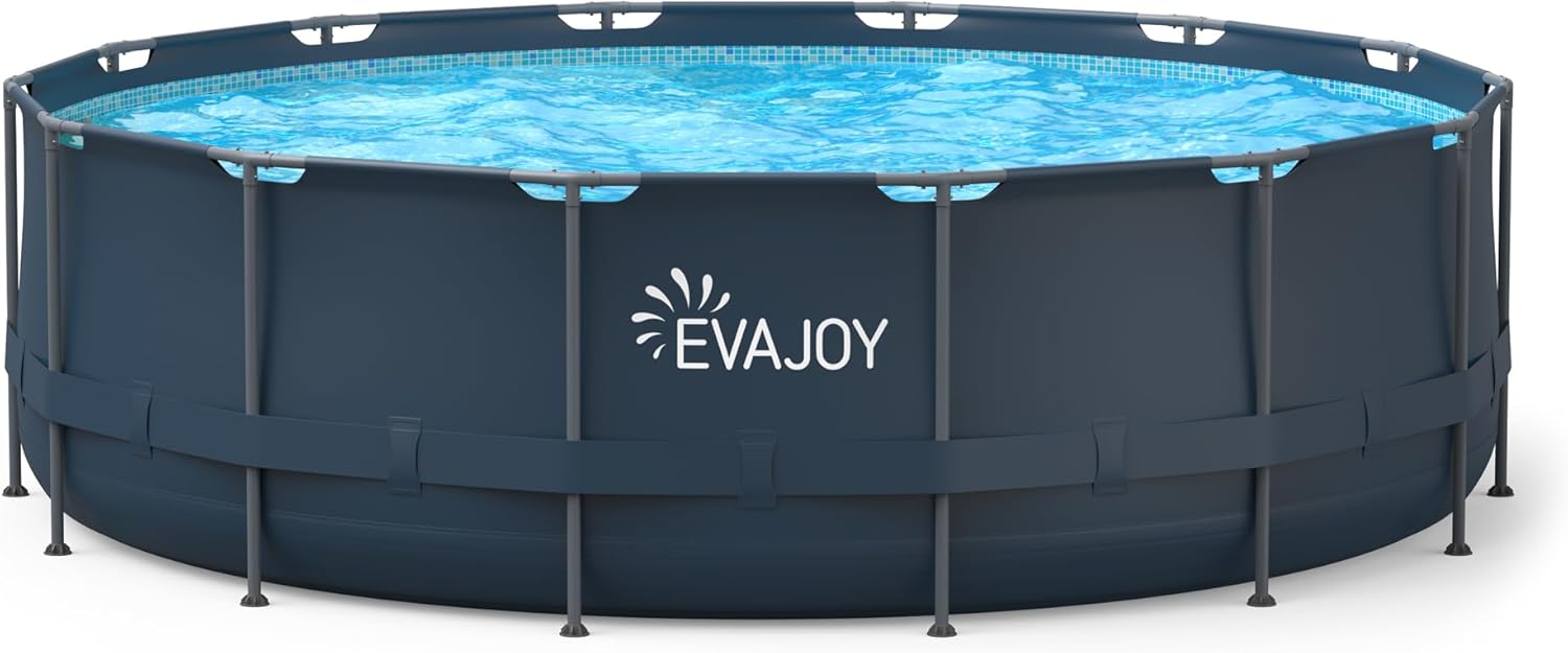 16ft x 48in Metal Frame Swimming Pool Set, Round Above Ground Pool Set with 2000 GPH Sand Filter Pump, Pool Ladder, Ground Cloth, Pool Cover for Backyard, Garden