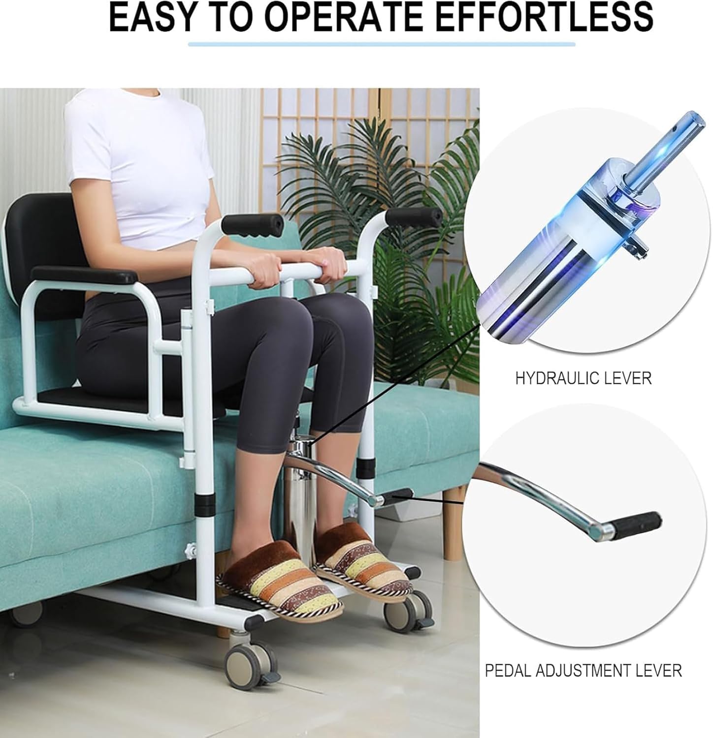 Hydraulic Patient Lift Transfer Chair 4 in 1 with Toilet and Tray Table, 440Lbs Capacity V704669