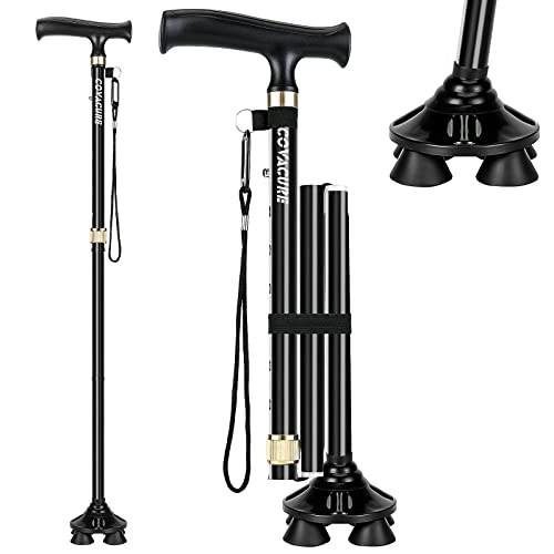 COVACURE Walking Cane for Men & Women - Foldable, Adjustable-[Seniors Friendly]-Walking Canes with Heavy Duty Pivot Large Base, Aluminum Alloy Walking Stick with Carry Bag for Seniors & Adults