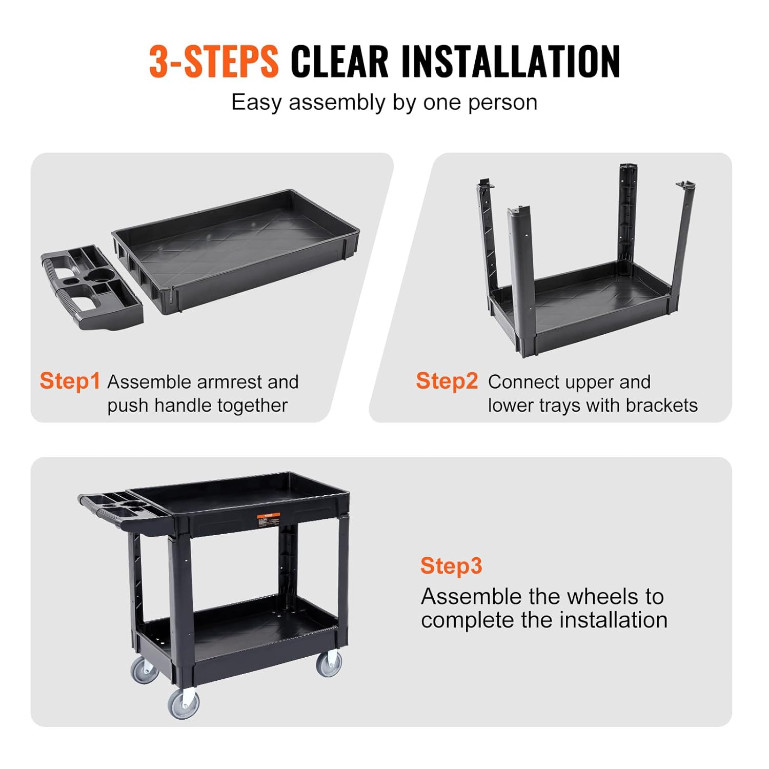 VEVOR Utility Service Cart, 2 Shelf 550LBS Heavy Duty Rolling Cart, Black N9223