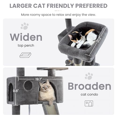 SHA CERLIN 65in Cat Tree Tower for Indoor Cats, Multi-Level with Scratching Posts and Hammock Y941282