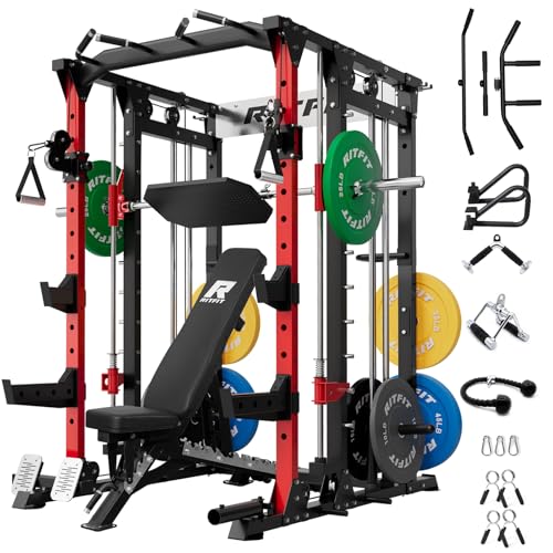 RitFit Buffalo Smith Machine Power Cage with Lat Pull-Down & Cable Crossover for Home Gym V3251