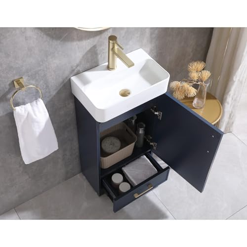 18 Inch Bathroom Vanity with Sink, Blue RV Cabinet, 1 Door 1 Drawer I857