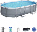 Bestway Power Steel Oval Frame Swimming Pool Set Dark Grey with Filter Pump and Accessories 488 x 305 x 107 cm