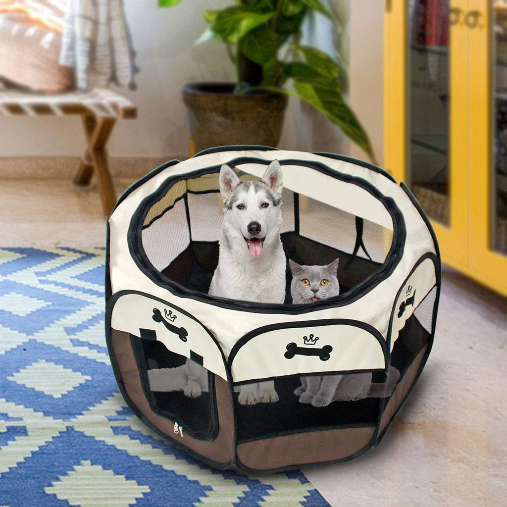 Portable Foldable Pet Playpen with Mesh Shade Cover H996608