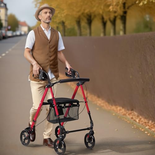 VEVOR Folding Rollator Walker for Seniors, Lightweight Aluminum, 8" All Terrain Wheels, Blue + Black N2534