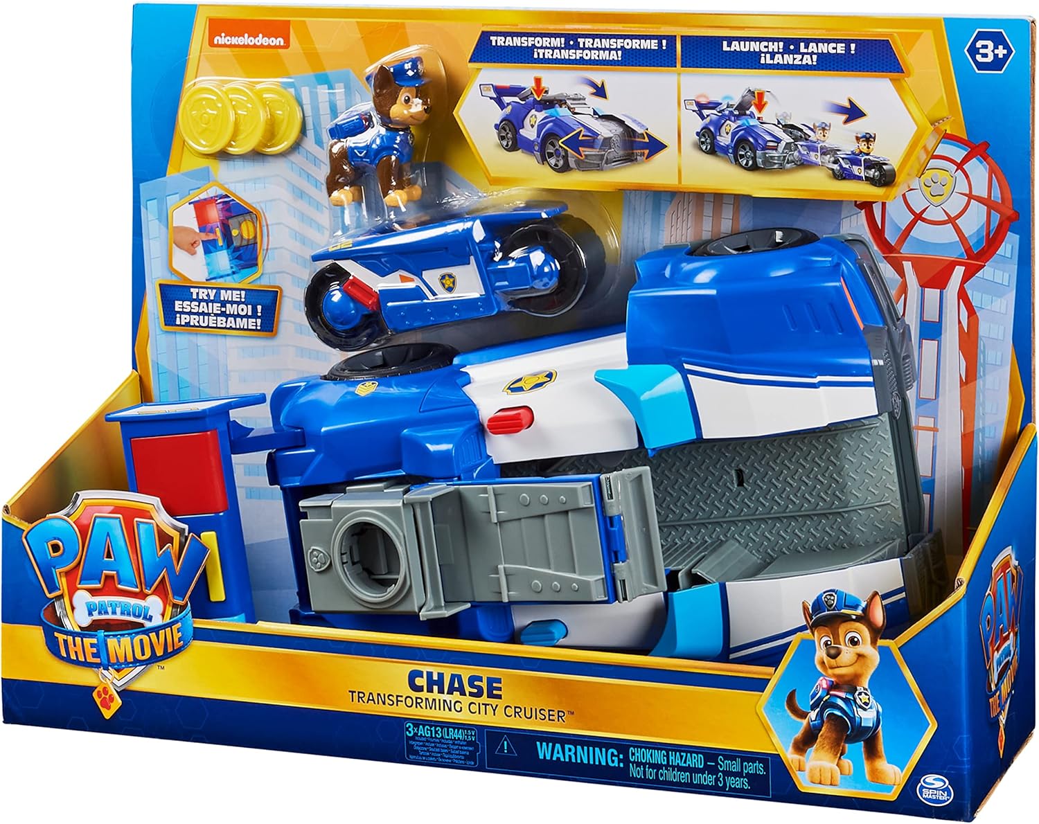 Paw Patrol Chase 2-in-1 Transforming Movie City Cruiser Toy Car with Motorcycle A664253