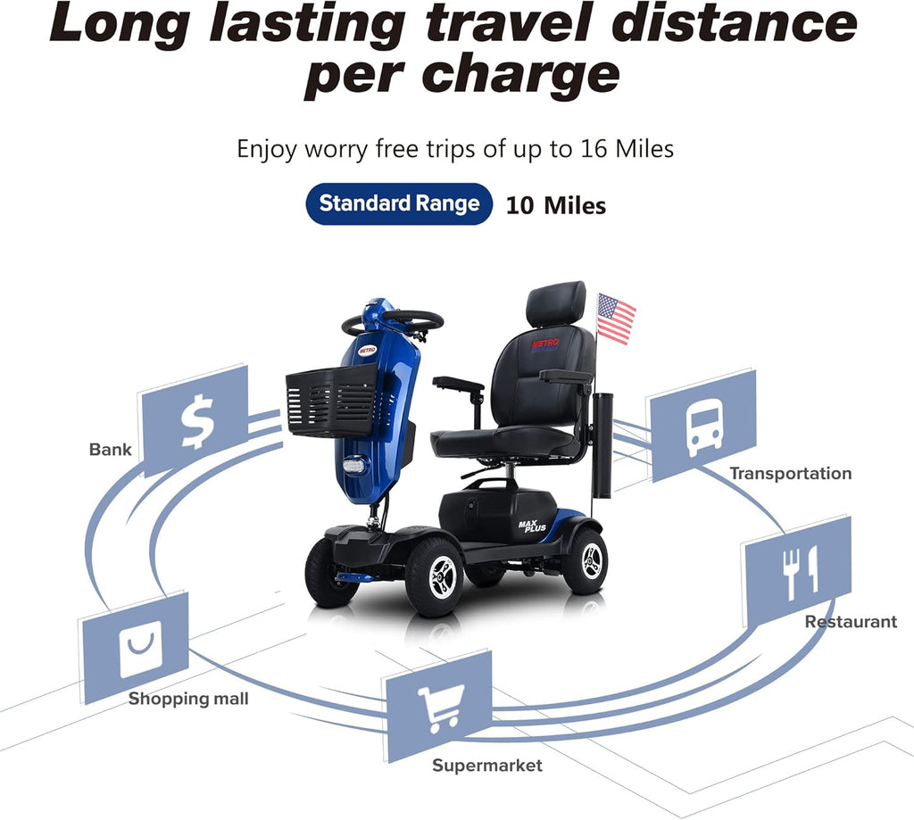 4 Wheel Folding Mobility Scooter for Seniors Adults, 300lbs Capacity, Long Range Battery T68800