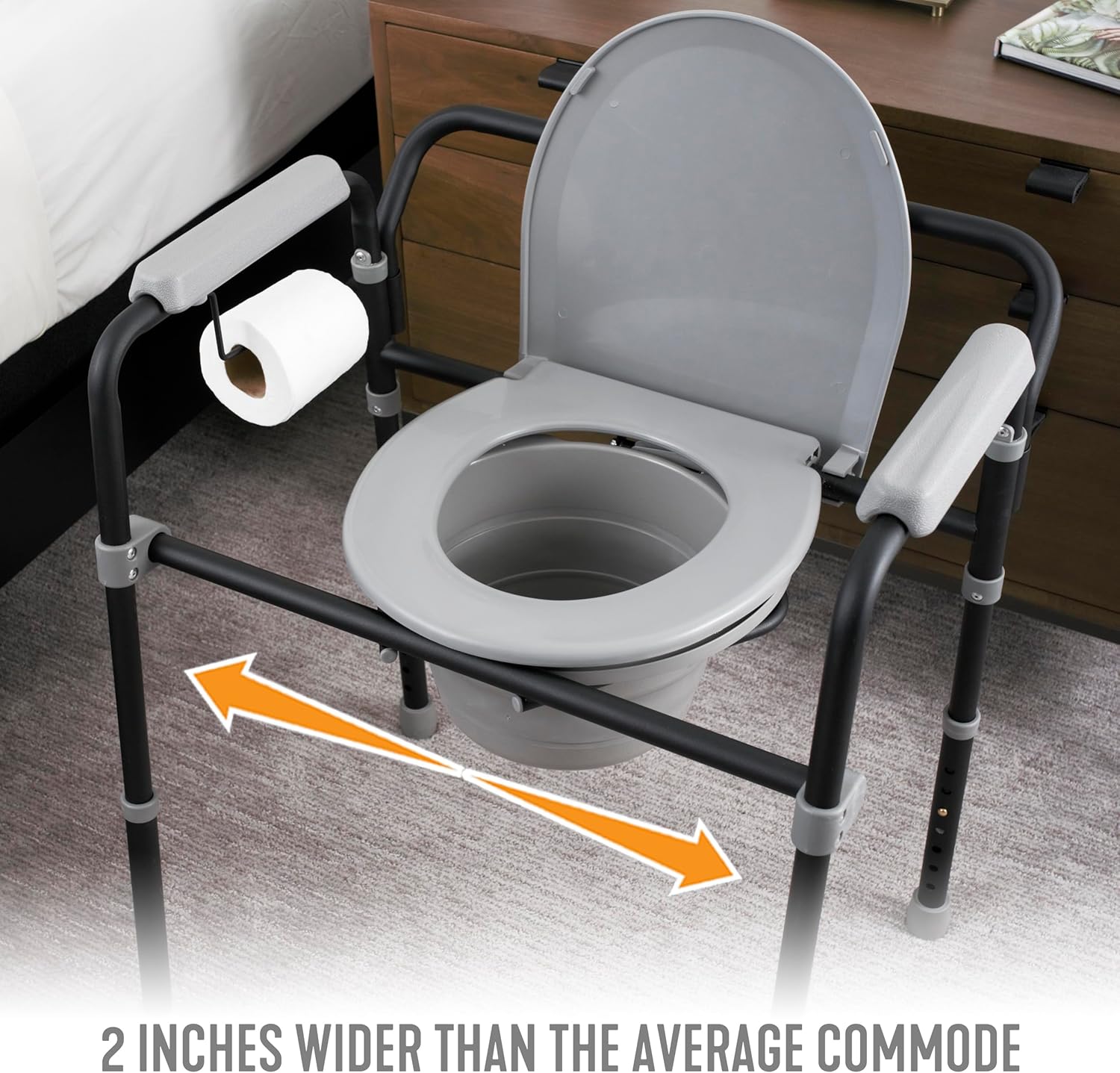 Able Life Universal Bedside Commode, Extra Wide 3-in-1 Adjustable Toilet Safety Rail and Shower Chair L889698