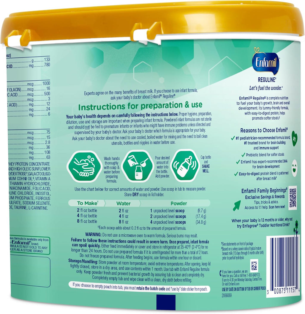 Enfamil Reguline Baby Formula, Milk-Based Infant Nutrition, 19.5 Oz (Pack of 2) X5044