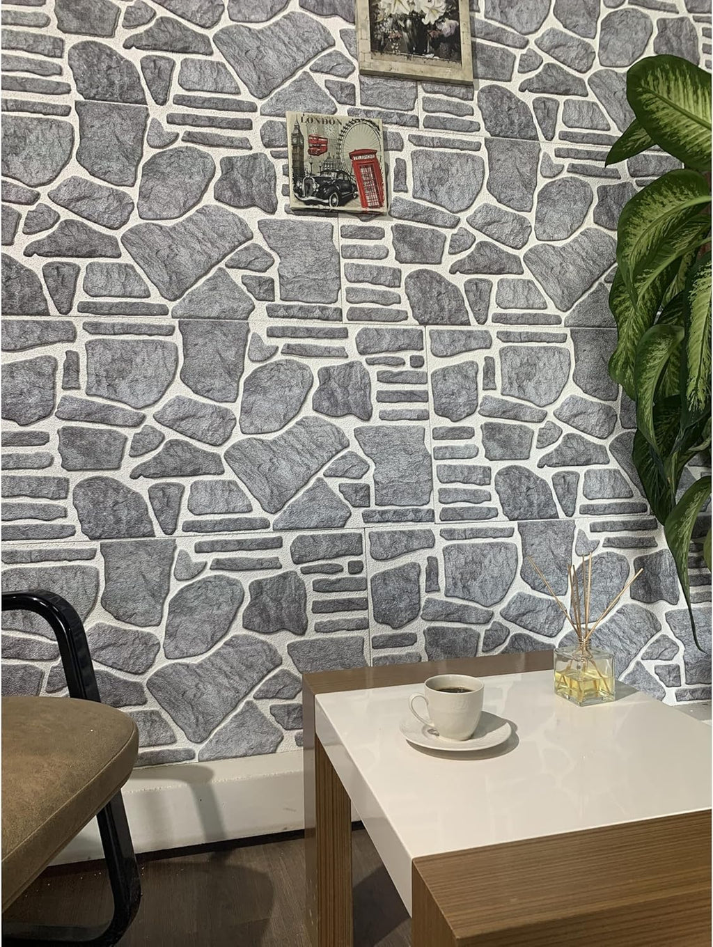 Dundee Deco Bluish Grey White Faux Stone 3D Wall Panels, 54 sq ft, Pack of 10 A71452