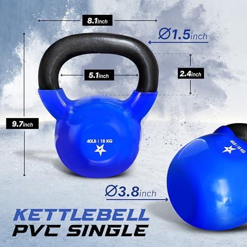 Yes4All 5-100 LB Vinyl Coated Cast Iron Kettlebells M964803