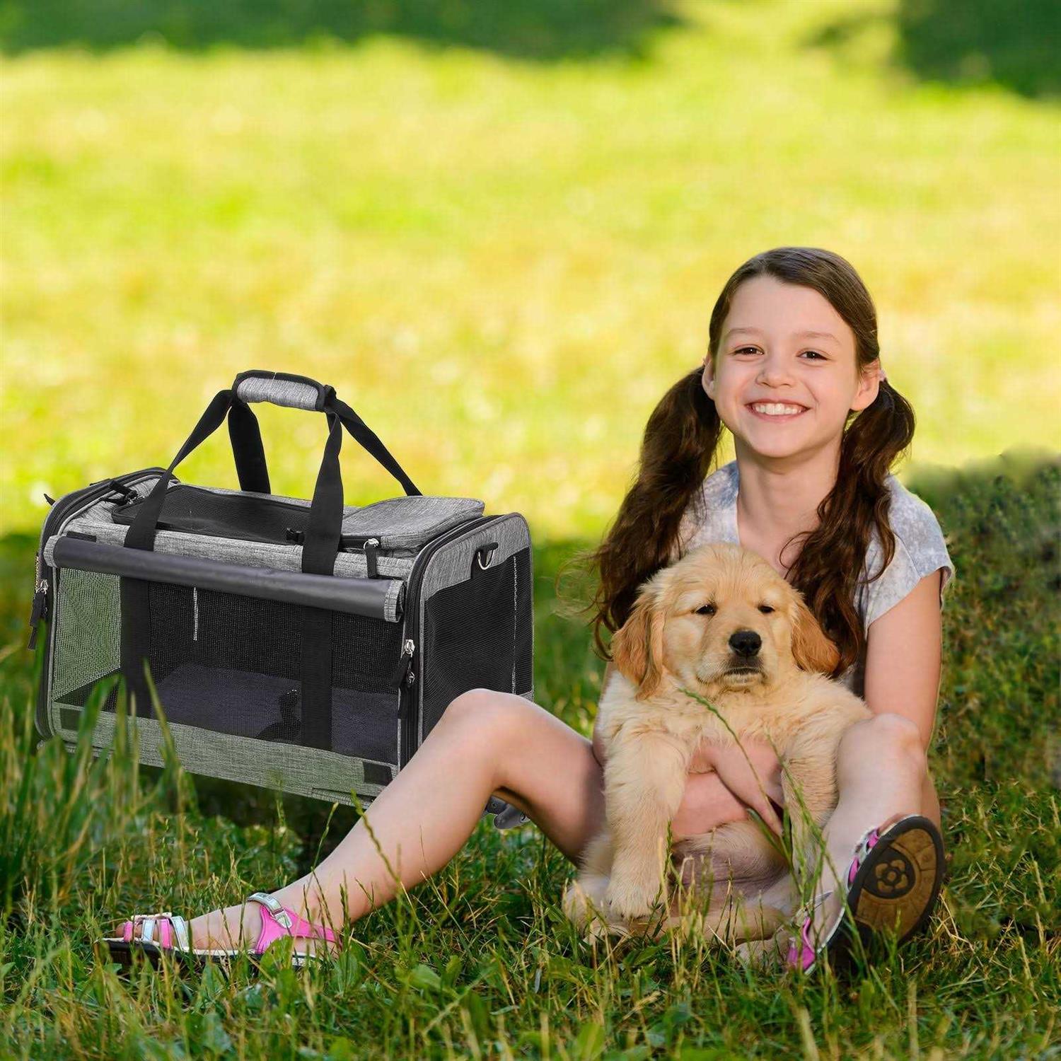Mexmiody Pet Carrier with Wheels Airline Approved for Medium Small Dogs S7448
