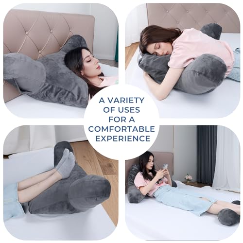 COOLBEBE Reading Pillow for Bed Sitting Up Adult with Arms Grey, Large 27" I460