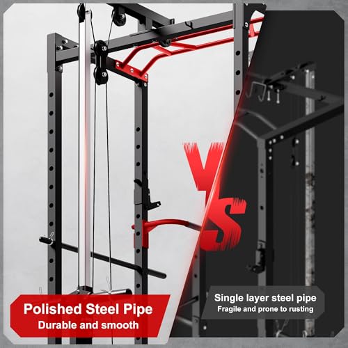 Power Cage 2000LBS Power Rack with LAT Pulldown and Adjustable Pulley System for Home Gym H863717