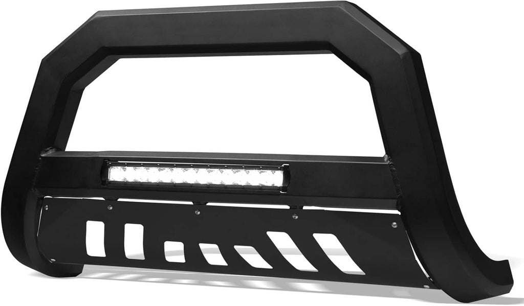 Matte Black AVT Style Aluminum LED Light Bull Bar Brush Push Front Bumper Grill Grille Guard With Skid Plate Compatible With 10-23 Toyota 4Runner
