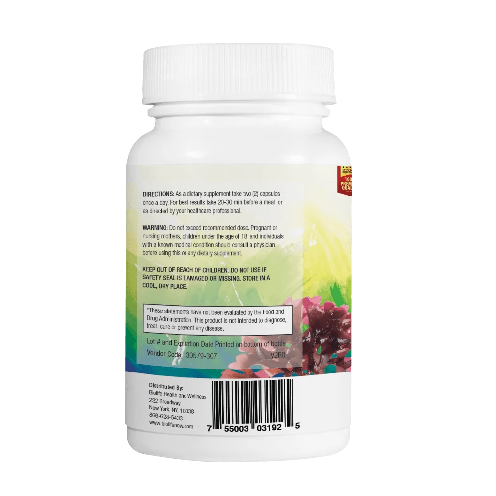 Biolife Sea Moss with Irish Moss, Bladderwrack, Burdock and Black Pepper, 60 Capsules L629629