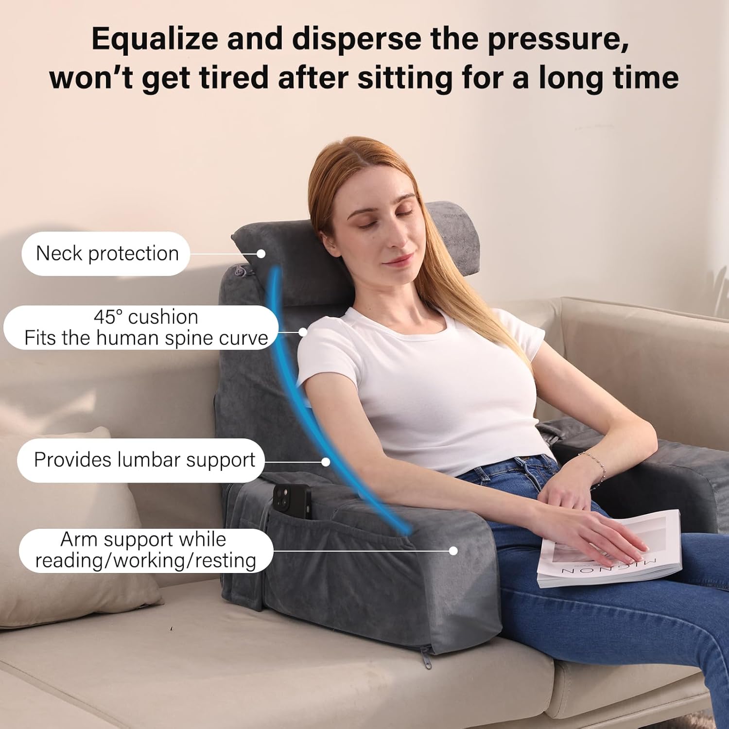 ENITYA Reading Pillow for Sitting in Bed Adult, Grey, Medium 19" Z539720