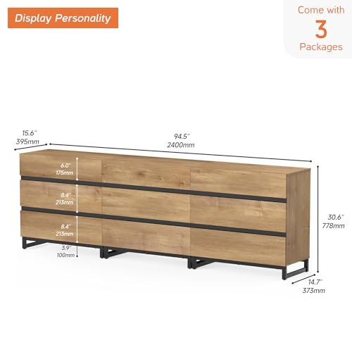 WAMPAT Modern TV Stand for TVs up to 40 inch, 3 Drawers, Metal Base, Oak J845