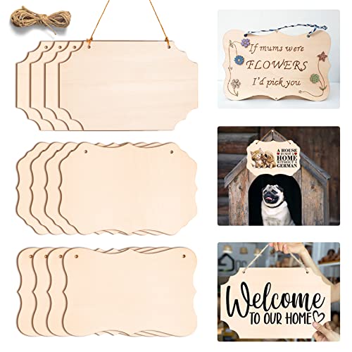 12Pcs Unfinished Wood Crafts, Rectangle-Shaped Wood Slices Wood Blank, Wood Sign Wood Plaque for Crafts, Door Hanger, Wood Burning, Painting, Halloween, Christmas Crafts Home Decor, 8.8 x 5.7 Inches