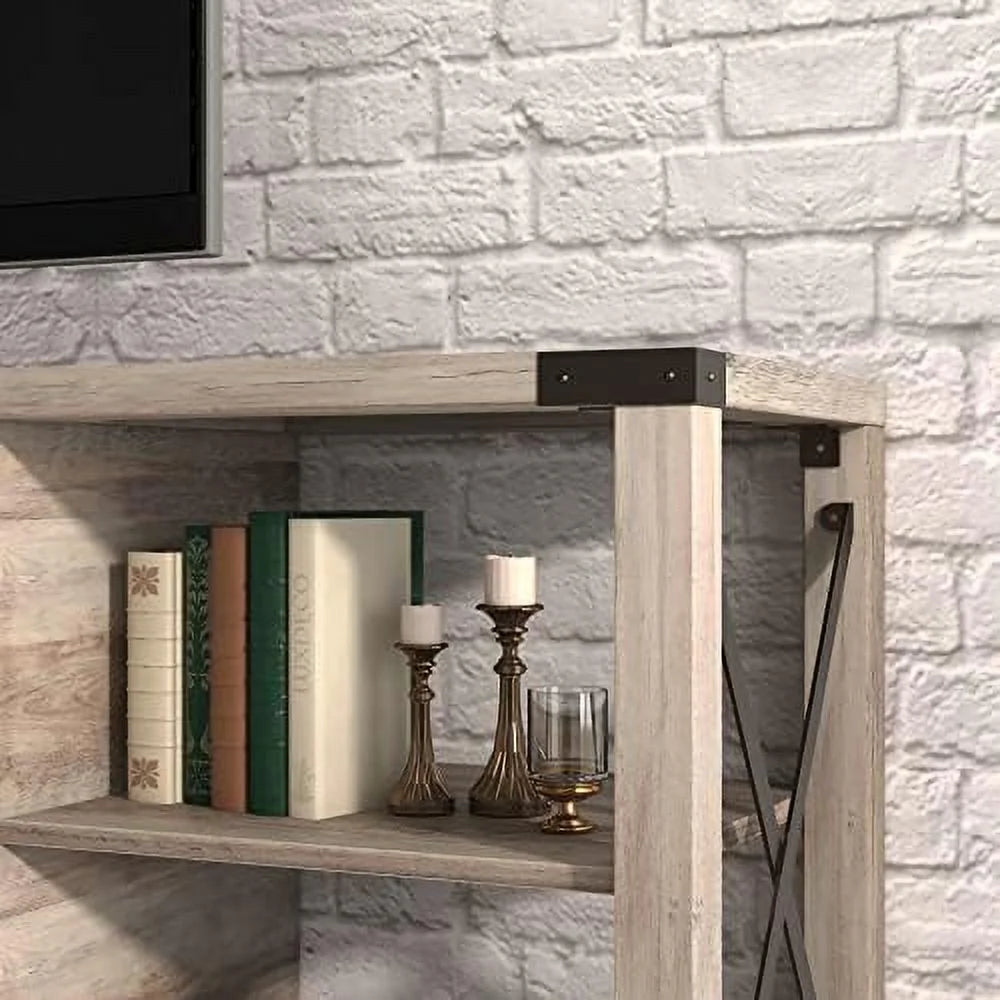 HJZUINIUNIU Farmhouse TV Stand for TVs up to 85" Wooden Entertainment Center with 2 Drawers K173
