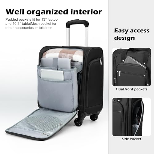 Coolife Underseat Carry On Luggage Softside Spinner Suitcase S899097
