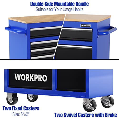 WORKPRO 46-Inch 9-Drawer Rolling Tool Chest with Wooden Top R9148