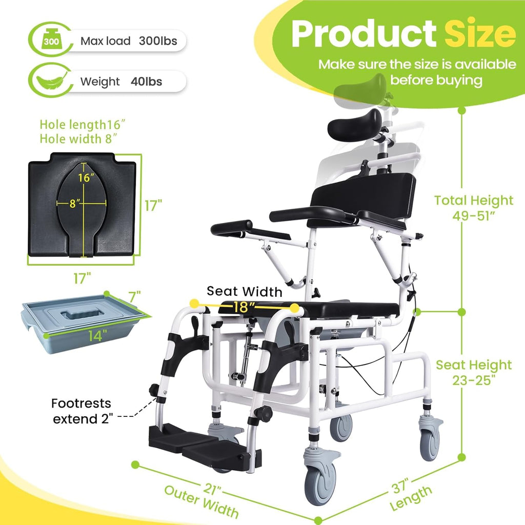 Reclining Shower Chair with Soft Seat Cushion, 300lbs Capacity W3154