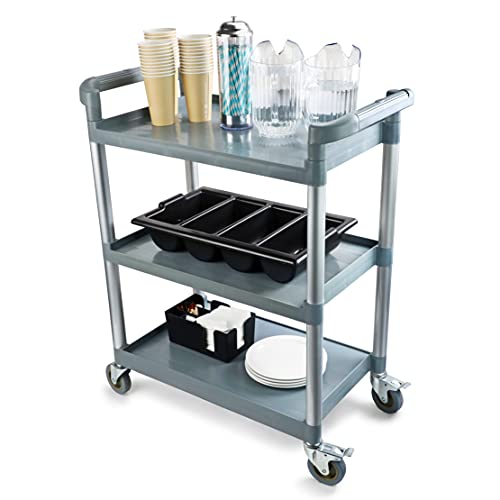 New Star Foodservice 250-Pound 3-Tier Utility Cart with Locking Casters, Black A83221