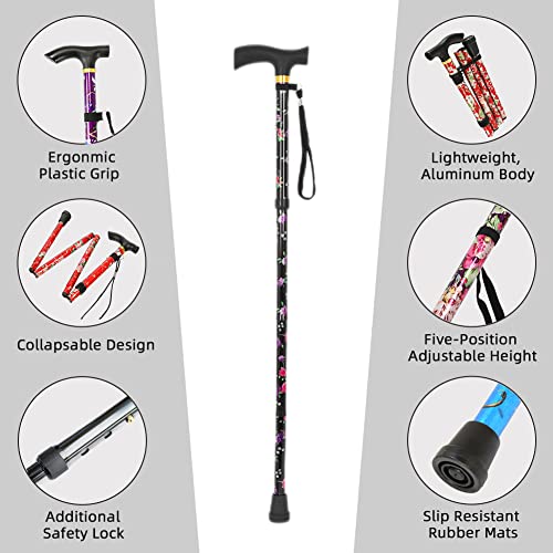 5-Level Adjustable Aluminum Walking Cane for Seniors, Folding with Ergonomic Handle Y21825