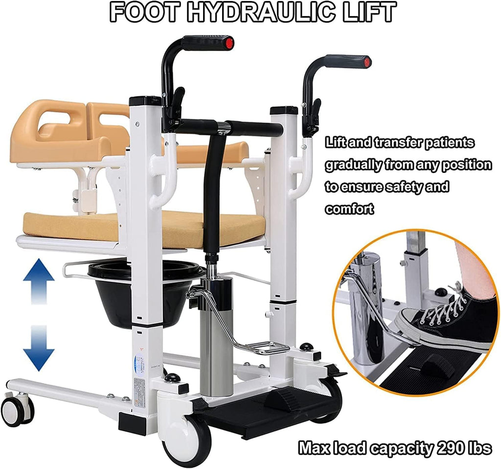 Hydraulic Transfer Wheelchair for Home Use with 180° Split Seat, 290 Lb Capacity D96417