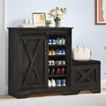 DWVO Farmhouse Shoe Cabinet with Sliding Door & Shoe Bench, 5-Tier Shoe Storage Cabinet with Adjustable Shelves for 20 Pairs, Narrow Shoe Cabinet for Entryway, Hallway, Living Room (Dark Rustic Oak)