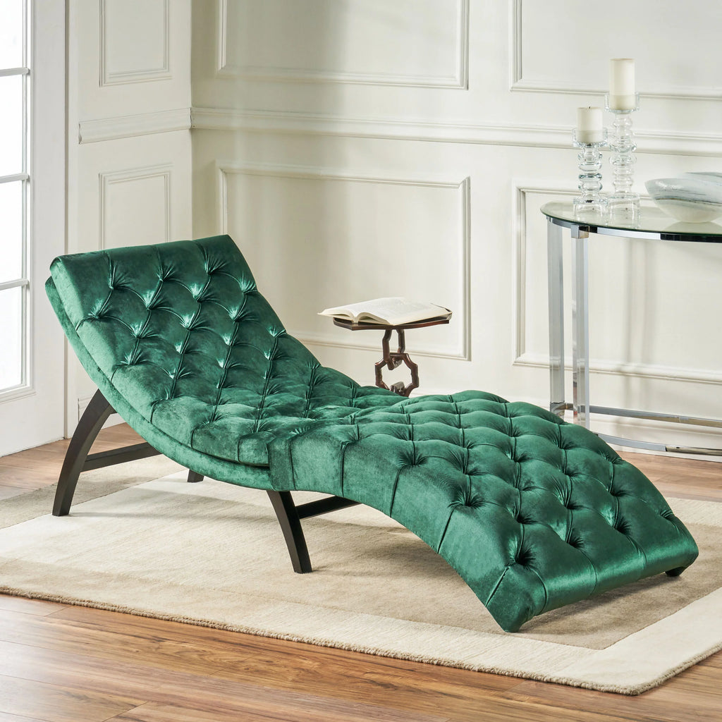 Grasby Tufted Emerald Velvet Chaise Lounge R113