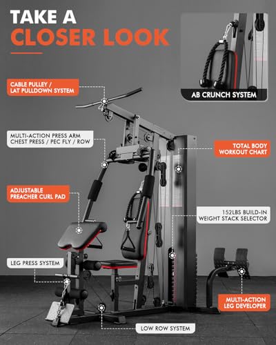Mikolo Home Gym 150LBS Weight Stack, Full Body Strength Training Equipment I1105
