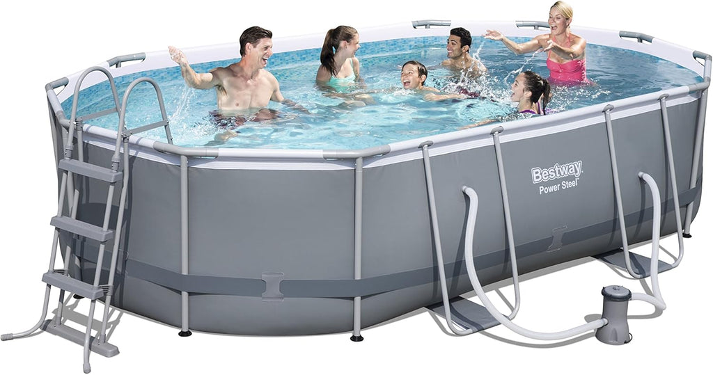 Bestway Power Steel Oval Frame Swimming Pool Set Dark Grey with Filter Pump G979