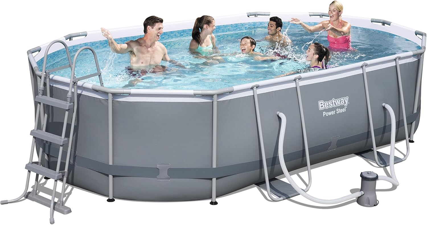 Bestway Power Steel Oval Frame Swimming Pool Set Dark Grey with Filter Pump G979