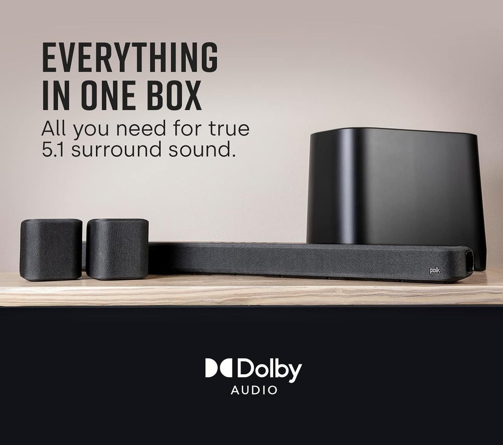 Polk Audio True Surround III 5.1 Wireless Surround Sound System with Sound Bar, Rear Speakers & Subwoofer, Black E63117