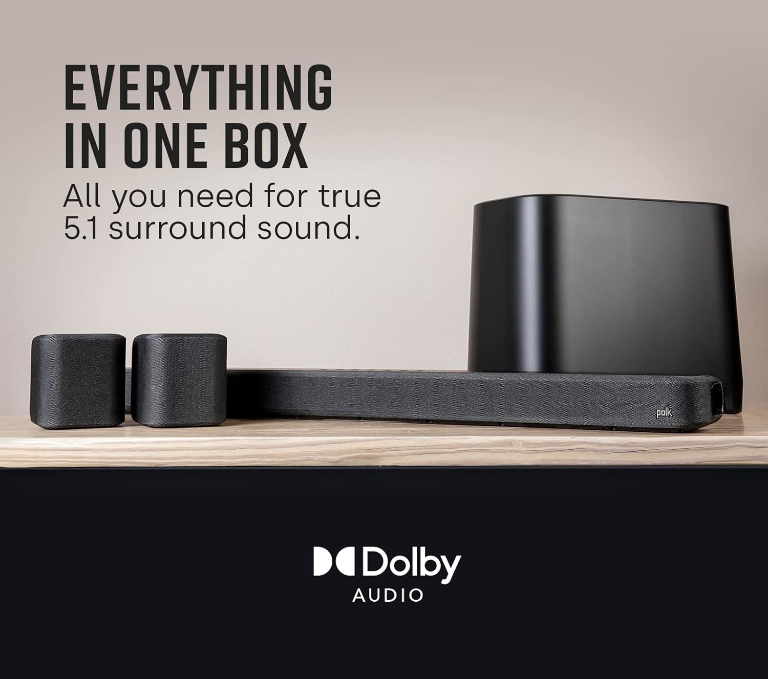 Polk Audio True Surround III 5.1 Wireless Surround Sound System with Sound Bar, Rear Speakers & Subwoofer, Black E63117