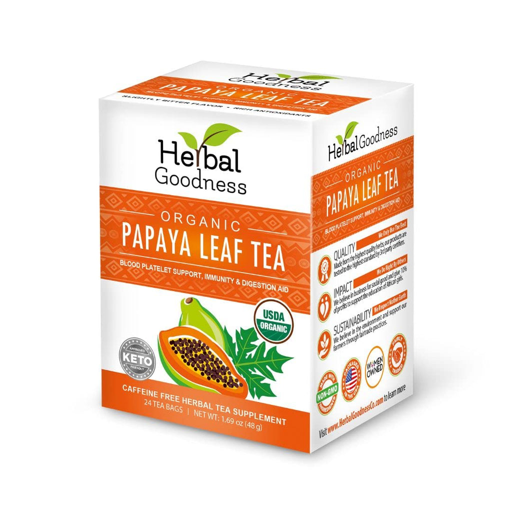 Organic Papaya Leaf Extract Tea For Platelets 24bags - Papaya Enzymes Natural Blood Platelet Tea - For Immune Gut & Digestive Health - Made in the USA