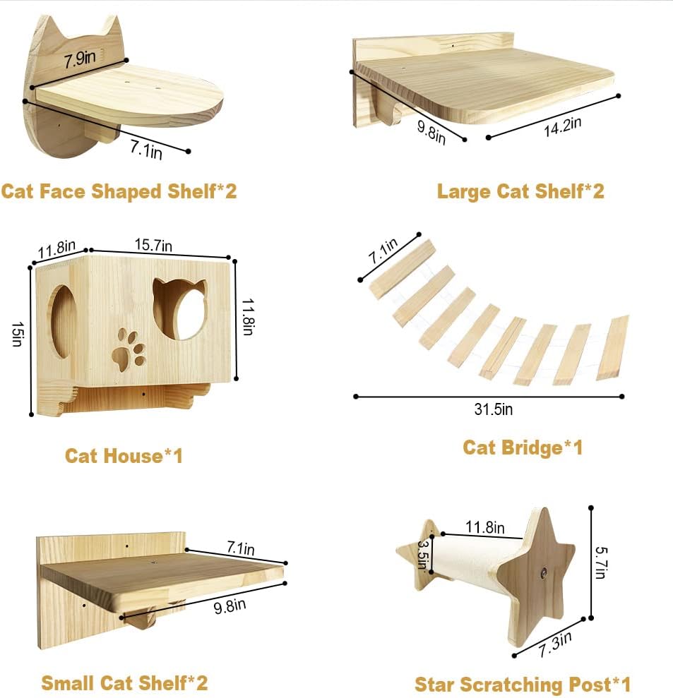 La La Pet® Wall Mounted Cat Shelves and Perches Set of 9 R515