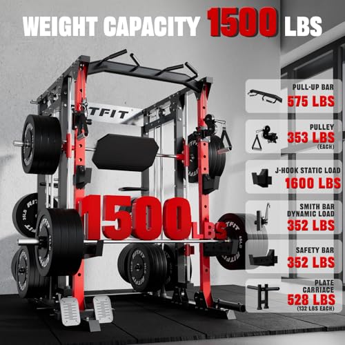 RitFit Buffalo Smith Machine Power Cage with Lat Pull-Down & Cable Crossover for Home Gym V3251